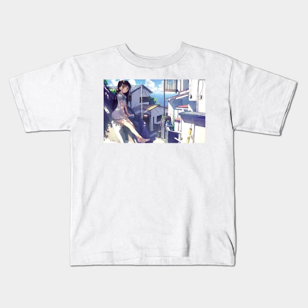 rooftop anime Kids T-Shirt by slims paradise